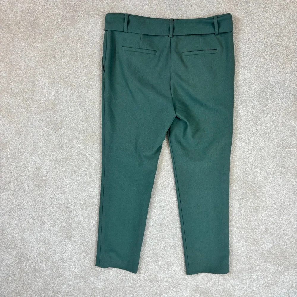 LOFT Marisa Tie Waist Dress Pants Dark Green Straight Leg Size 4 Office Workwear